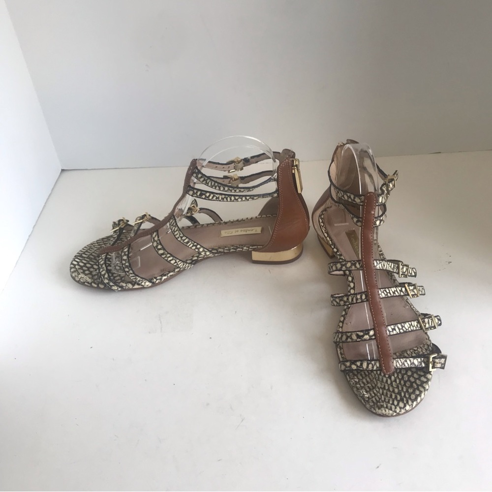 Louise Et Cie Tan Leather Snakeskin ANJA Open Toe Gladiator Sandals EU 38 - Picture 5 of 12
